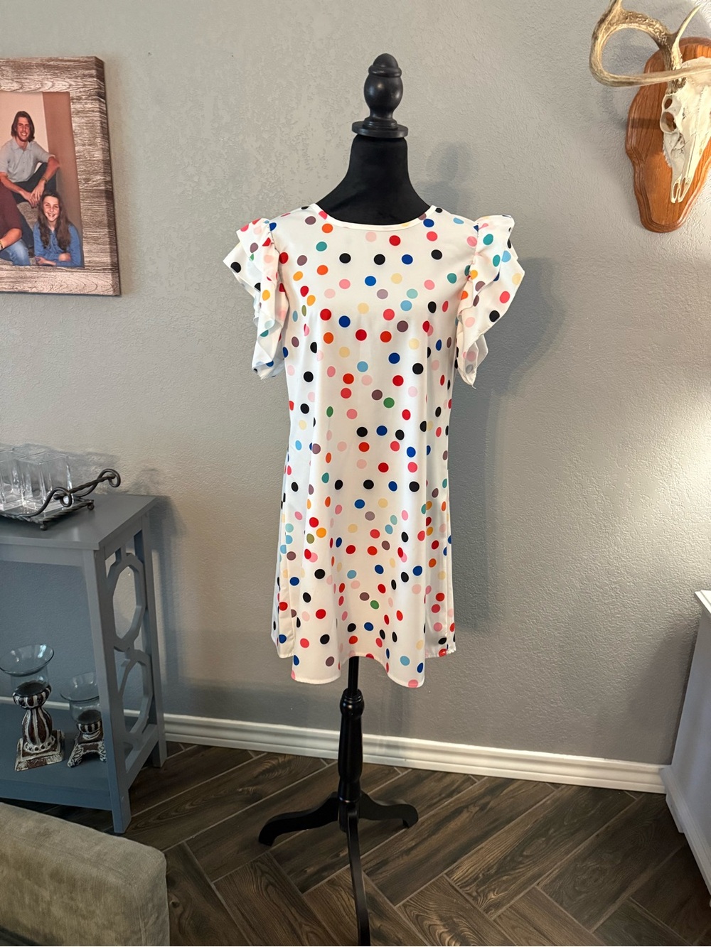 Amazon White Dress with Multicolor Polka Dots